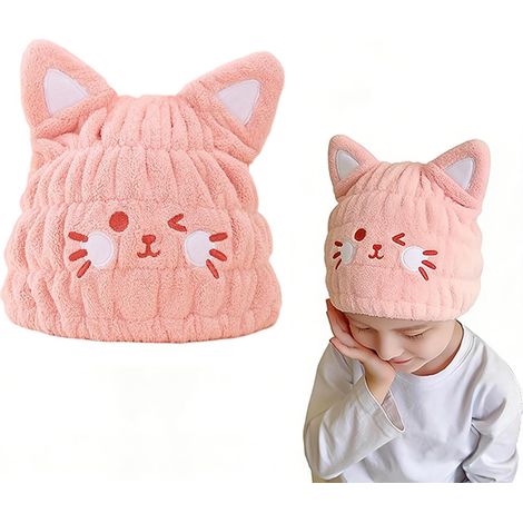 Serviette Séchante Cheveux Enfant Bonnet Séchant Polaire Corail Chat pour Filles 2 à 9 Ans Bonnet Cheveux Séchant Absorbant Rapide (1/5)