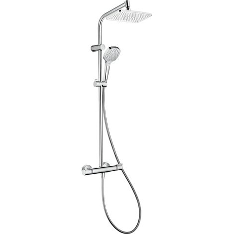Colonne de douche sans mitigeur, douche pluie 240 mm avec inverseur, douchette (1 jet), support, flexible de douche, barre et douche de tête carrée 1 jet, Chromé, 26764400 (1/3)