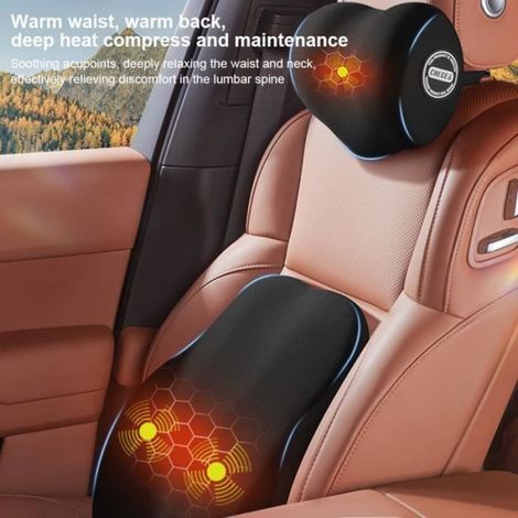 Appui-tête De Voiture - Mousse À Mémoire De Forme - Chauffage Et Massage USB - Pour Voiture Maison Bureau - 28x18x10 Cm (1/4)