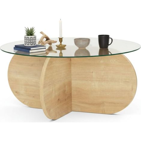 Dmora - Mesa de café Metis, Mesa de centro baja, Revistero para sofá, Estante de la sala de estar, 75x75h35 cm, Roble, con embalaje reforzado