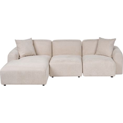 Sofá modular esquinero derecho 3 plazas moderno tapizado en tela repelente al agua beige claro Hede (1/5)
