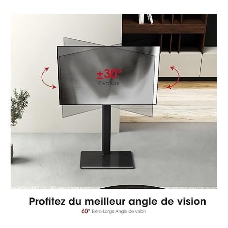 Support TV sur Pied Plus Haut 1,6m pour 43-85 Pouces,Pied pour TV Pivotant 50° Inclinable 12° Hauteur Réglable Max VESA 600x400mm Max Capacité 50 KG (Noir) (1/5)