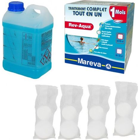 Mareva – Désinfectant chloré pour piscine 60-90 m3 – Traitement complet multi-actions 1 mois – Anti-algues, clarifiant, floculant