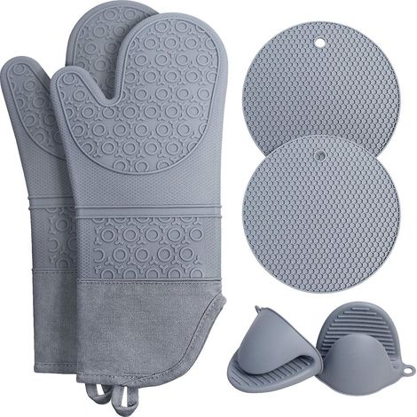 (vert Menthe) Lot De 6 Gants De Four En Silicone Rsistant La Chaleur Gants De Four En Silicone Antidrapants Pour La Cuisson Au Gril (1/5)