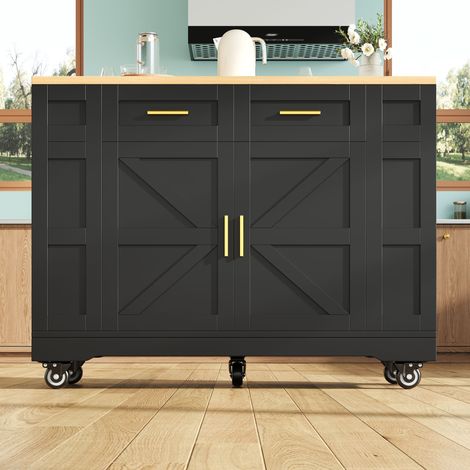 Même îlot de cuisine noir moderne en bois avec armoires extensibles et espace de rangement complet pour la maison. (1/5)