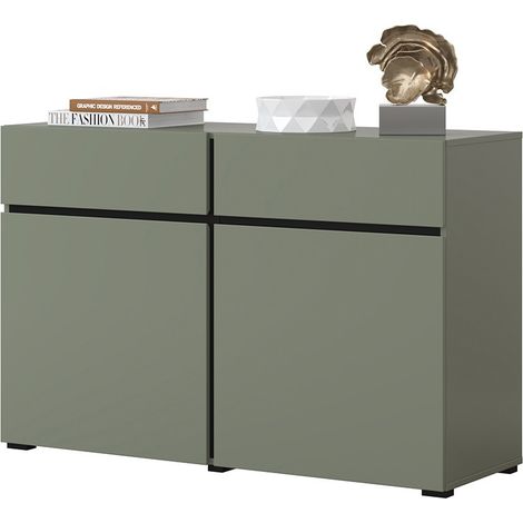 Buffet Farbe Salbeigrün 120cm Kollektion HAVANA. Sideboard Design mit 2 Türen und 2 Schubladen.