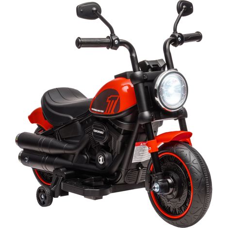 Moto elettrica per bambini 2 ruote ausiliarie 3 km/h 76 x 42 x 57 cm fari led seduta stabile contemporanea in PP rosso 210000548