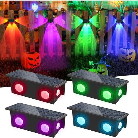 Lampe Solaire Exterieur Lot de 4 Applique Murale Extérieur Moderne Lumière Étanche Sans Fil 7 Couleurs 8 Éclairage Modes Pour Entrée Clôture Bois Porte De Terrasse Boîte Aux Lettres Jardin (1/5)