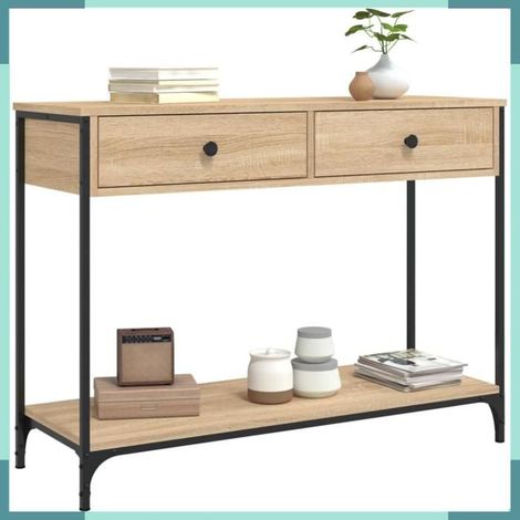 Table console - 834171 - chêne sonoma - bois d'ingénierie & métal - 100 x 34,5 x 75 cm (1/5)