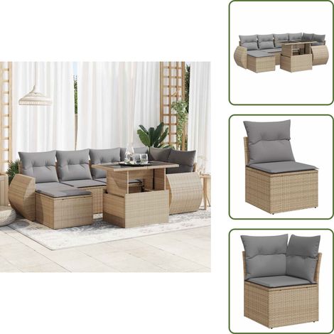 7-tlg. Garten-Sofagarnitur mit Kissen Beige Poly Rattan - Gartensofa Set - Garten Sofa Set - Outdoor Sofa Set - Garten Sofagarnitur (1/5)