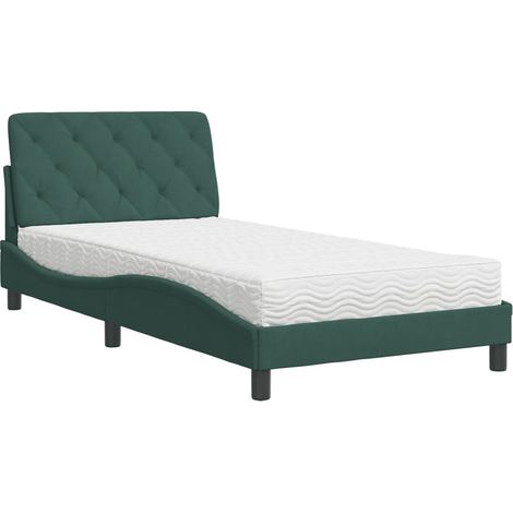 vidaXL Letto con Materasso Verde Scuro 100x200 cm in Velluto (1/5)