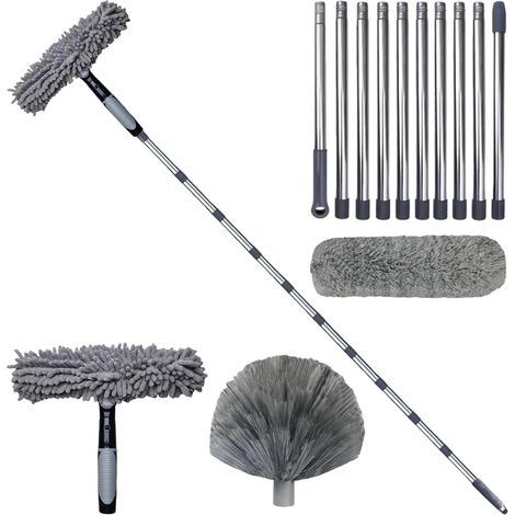 Plumeau télescopique de 6 m avec tige d'extension de 1,5 à 4,9 m, kit de nettoyage 3 en 1 pour balai à poussière en microfibre et balai à toile d'araignée, avec manche télescopique pour plafonds hauts (1/5)