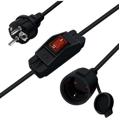 Cable D'extension Schuko avec Interrupteur 16A 250V Rallonge électrique Courte Schuko,Câble Court 2 AC Prise IP44 pour Une Utilisation Extérieure ou Intérieure, à La Maison, Au Bureau (0.5) (1/5)