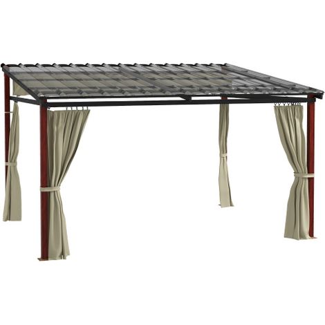 Gazebo Outsunny 3,5×3 metri con pareti laterali, resistente al vento, con altezza regolabile e tetto retrattile, color beige, ideale per giardini e terrazze.