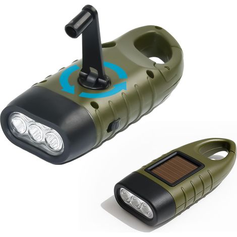 Lampe Torche Dynamo - Sans Pile - Lampe de Poche Manivelle - Dynamo Puissante - Rechargeable Solaire - Survie Étanche - 2 Pack