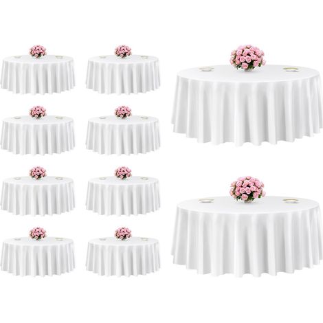 Nappe ronde blanche, 3048 mm, couverture de table en polyester, lot de 10, résistante aux taches et aux plis, lavable en machine, pour salle à manger, mariage, fête, banquet, événement officiel (1/5)