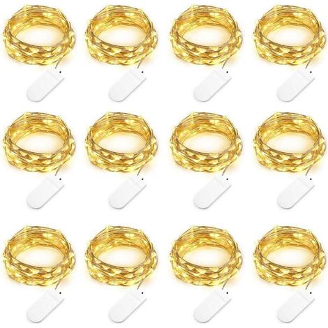 Set mit 12 batteriebetriebenen Lichterketten (Batterien enthalten), 2 m lang, 20 LEDs, mehrfarbig, Kupferdraht, warmweiß, für Weihnachten, Hochzeiten, Partys und Kostümdekorationen.