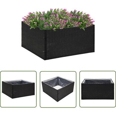 The Living Store Jardinière Noir 80x80x40 cm Résine tressée - Jardiniereresine - Jardinière Extérieure - Pot De Fleurs Extérieur - Décoration Jardin - Plante Décorative (1/5)