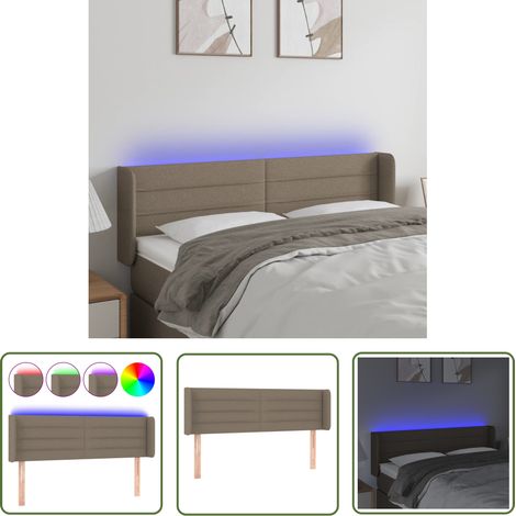 The Living Store Tête de lit à LED Taupe 147x16x78/88 cm Tissu - Tête De Lit Led - Têtière De Lit - Éclairage Led - Chambre À Coucher - Décoration Murale (1/5)