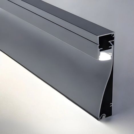 Optonica – Profilé aluminium plinthe 2M gris métallique – Largeur 8 cm – Épaisseur 1,8 cm – Pour ruban LED 10 mm – Installation murale en saillie