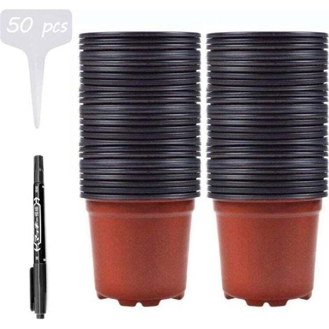 Lot de 100 Pots de Pépinière en Plastique 10cm 50 étiquettes de Plantes, Petits Pots de Fleurs en Plastique pour Plantes, Fleurs, Légumes H155 (1/4)