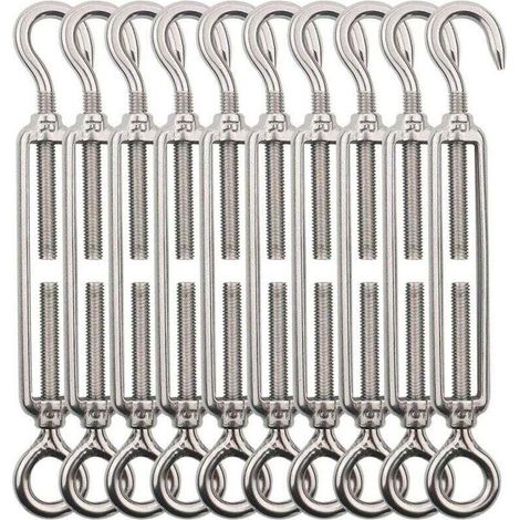 Tendeur Cable Crochet M5 (Crochet et Oeil), Tendeur Fil Acier/Tendeur Cable INOX en Acier Inoxydable 304 pour Fil a Linge, Cable Acier, Corde Acier -10 Pièces