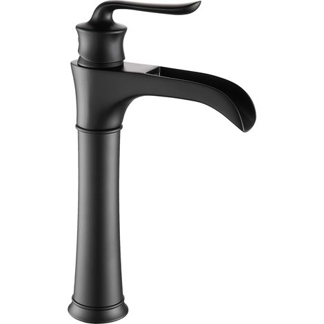 Robinet mitigeur de lavabo à hauteur haute, robinet de salle de bain noir, mitigeur sur pied cascade en laiton pour lavabo de salle de bain 1 trou (1/5)