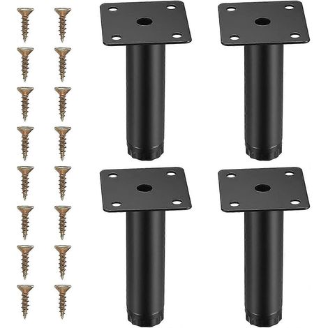 Verstellbare Möbelfüße, 4 Stück, 10 cm verstellbare Stützfüße aus Metall, Ersatzfüße für Sofa, Tisch und Stuhl, Durchmesser 10 x 5,5 cm, Schwarz