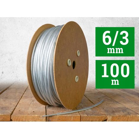 Cable de acero revestido de PVC de 6 mm, incoloro, fabricado con cuerda de 3,0 (1x19) 100 m (rollo) (1/5)