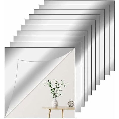 BUNTHAUS 10 Pièces Miroir Mural Autocollant 20 X 20 cm, Antidéflagrant Carrés Flexible Miroir Acrylique Adhésif, Plastique Bricolage Décoration Murale sans Cadre pour Salle de Bain, Salon, Chambre