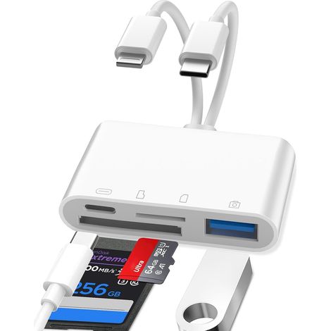 iPhone SD-Kartenleser, 4-in-1 Lightning-auf-SD-Kartenleser, iPhone SD-Kartenadapter, iPhone SD-Kartenadapter, SD-Kartenleser für iPhone, iPhone SD-Adapter (1/5)
