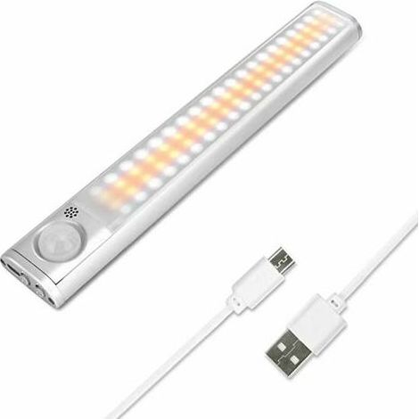 Sans Fil Reglette Led Cuisine Lampe De Placard 80Led Eclairage Led Cuisine Sous Lampe Meuble À Détecteur De Mouvement Veilleuse Charge Usb Pour Armoire Escalier Couloir De Salle Bain