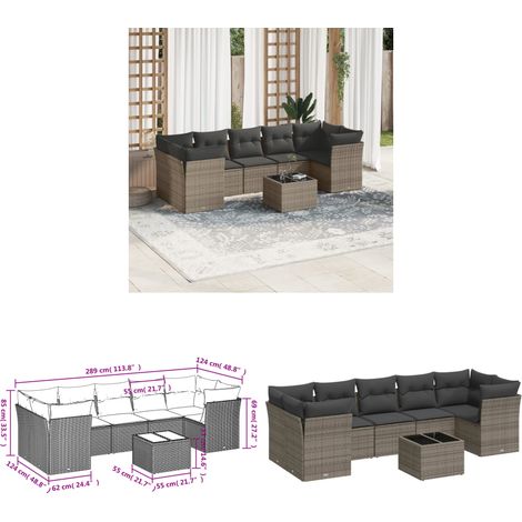 8-tlg. Garten-Sofagarnitur mit Kissen Grau Poly Rattan - Gartenmöbel - Esszimmergarnituren - Outdoor Möbel - Rattan Sofa - Lounge Set - Home & Living (1/3)