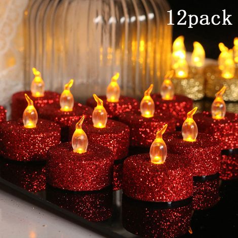 Bougies chauffe-plat noires scintillantes à piles, LED scintillantes, argentées, pour cadeau de Noël, mariage, festival, déP190 (1/5)
