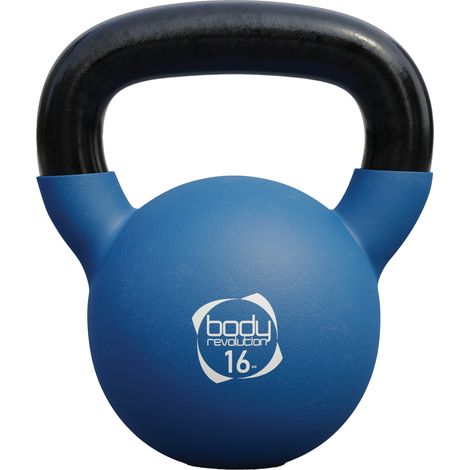 Body Revolution Kettlebell en Fonte 16 kg Revêtu en Néoprène Bleu Foncé Antidérapante Codage Couleur Poignée Ergonomique Base Plate Accessoire Musculation Domicile Salle de Sport