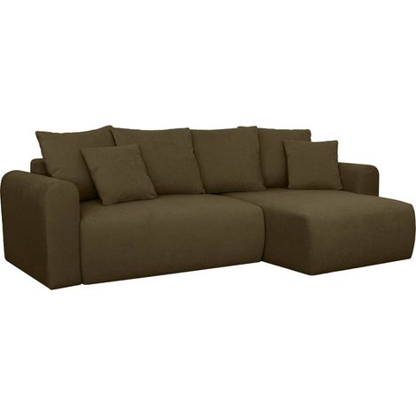 sweeek - 3-Sitzer Ecksofa mit Schlaffunktion und Chenille-Bezug, Recamiere beidseitig montierbar, Chenille, Khaki