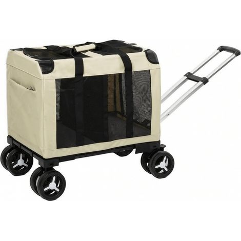 Double Compartment Rolling Carrier Bag with Breathable Divider for Travel, Veterinary, Khaki, Khaki, Expanded Two Compartments (1/5)