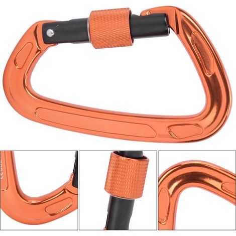 Mousqueton de sécurité en aluminium aviation 7075, équipement d'escalade et camping pour activités extérieures orange