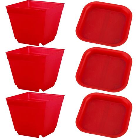 3 pots de pépinière carrés avec soucoupe, 10 x 10 x 8,5 cm, plastique résistant aux UV, pour semis, bureau et balcon (1/5)