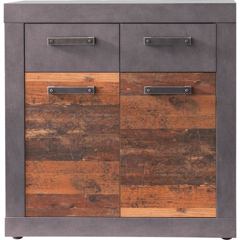 Indy Kommode 2 Türen, 2 Schubladen grau Eiche Dekor, Old Wood Dekor.