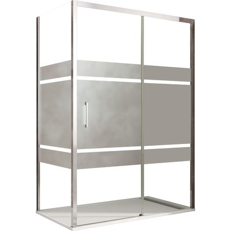 Box doccia angolare scorrevole serigrafato con lato fisso h195cm 8mm aktual frost, misura 70x100 (1/5)