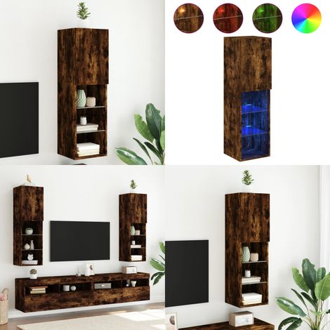 Meuble TV avec lumières LED chêne fumé 30,5x30x102 cm - Meubles Tv - Meubles Salon - Support Tv - Meuble Hifi - Meuble Tv Led - Home & Living (1/5)