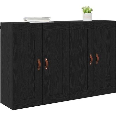 Lot de 2 Étagères Murales de Rangement, Meuble Mural Suspendu en Bois Chêne et Noir, 69,5 x 34 x 90 cm, pour Salon, Chambre, Bureau (1/5)