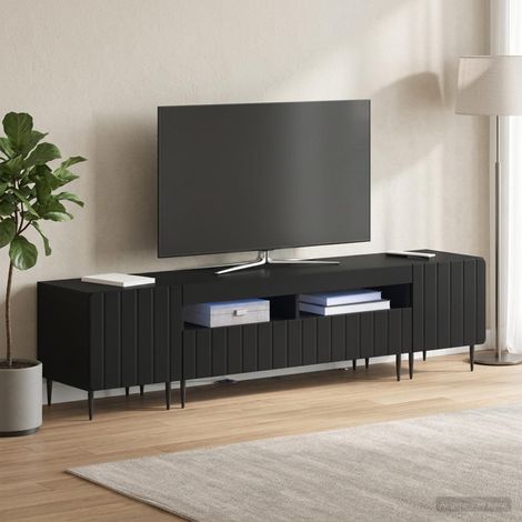 vidaXL 3 Piece LED TV Cabinet ZWOLLE Black Engineered Wood (1/5)