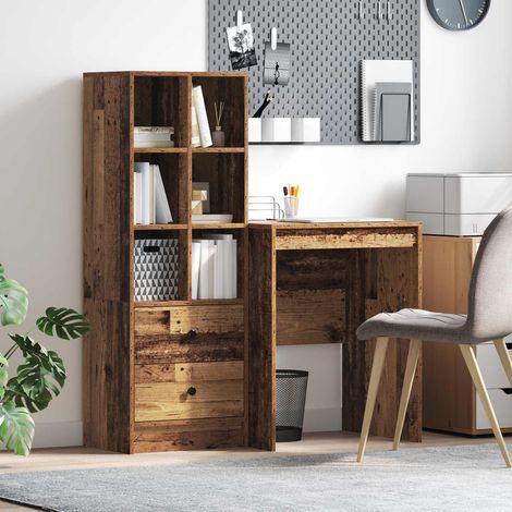 Escritorio con cajón con estante 2 pcs Madera vieja