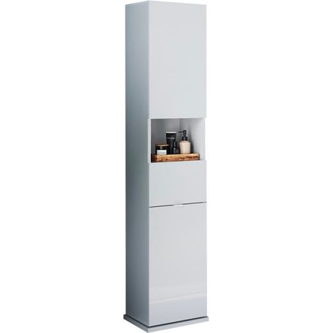 Weißer drehbarer Badhochschrank mit Spiegeltür und Schublade Tilda (1/5)