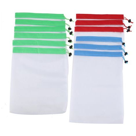 12 Sacs Filet Réutilisables à Cordon pour Fruits Légumes Rangement Courses Jouets (1/5)