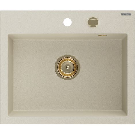 Mexen Oscar 1-Kammer-Granits Spüle 580 x 490 mm, beige, Siphon Gold - 6519581000-69-G (1/5)