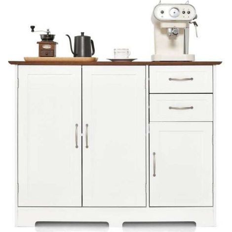 Grand Espace de Stockage Buffet Bas Meuble de Rangement avec 2 Tiroirs et Étagère Réglable pour Cuisine et Salon Blanc (1/5)