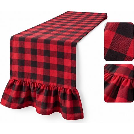 Nappe de Noël Tissée Polycoton Rouge et Noir 33x183cm avec Bord, Décoration Festive pour Table Familiale et Banquet 1 Pièce (1/5)